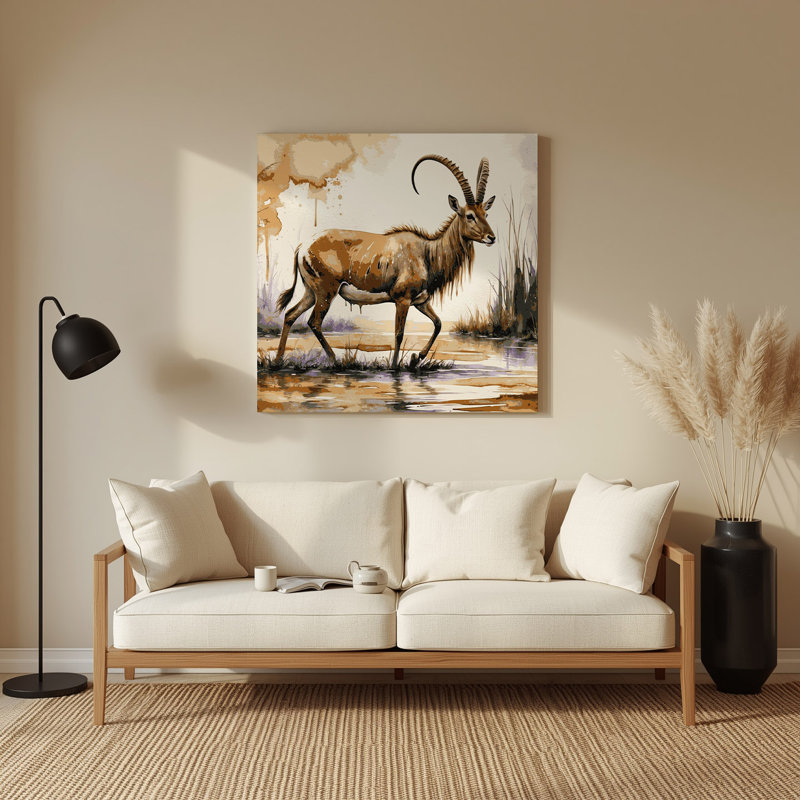 Faune, art mural en métal beige Sitatunga, H 12 po x l 12 po