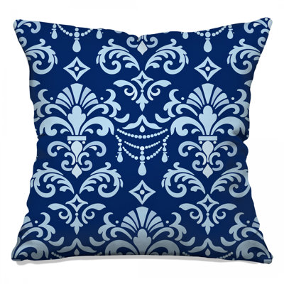 Blue Damask Pattern Double Sided Throw Pillows