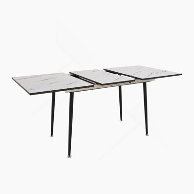 Ensemble de table de salle à manger et de chaises de 47 à 63 po en bois aggloméré moderne extensible, pouvant accueillir de 2 à 6 personnes, table de salle à manger blanche et chaise de salle à manger moderne vert clair, ensemble de 4 pièces, base