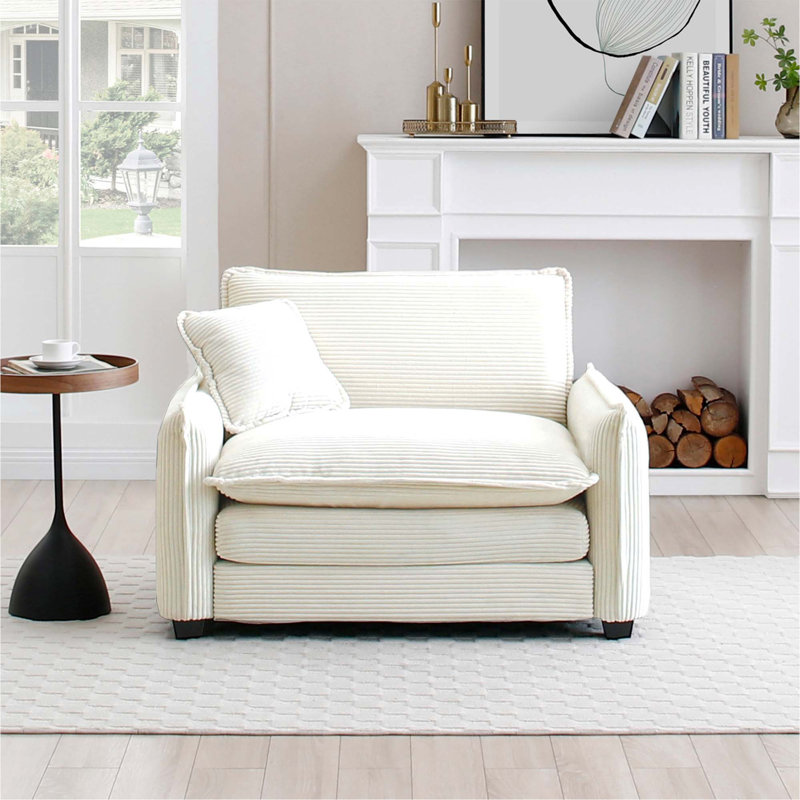 Canapé confortable à assise profonde simple avec un oreiller, adapté au salon et à la chambre à coucher, Club plusieurs occasions, velours côtelé beige