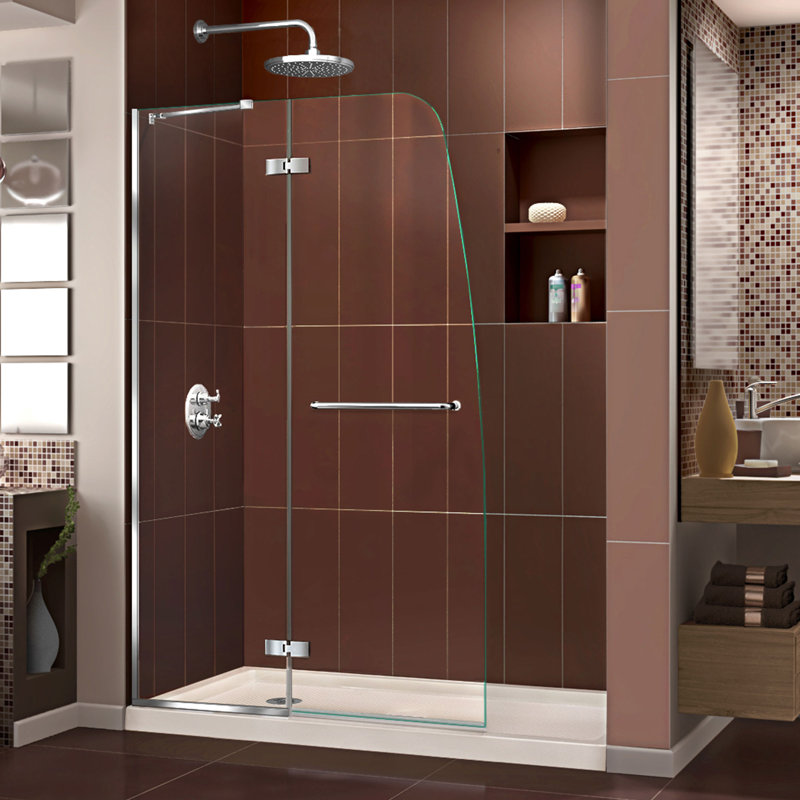 Aqua Ultra 36 in. D x 60 in. W x 74 3/4 in. H Frameless Shower Door, Left, Chrome/Biscuit