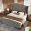Grand lit plateforme avec tête et pied de lit tapissier gris foncé-257040466-257040476