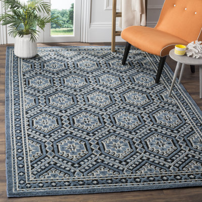 Baum Hand Knotted Wool/Cotton Geometric Rug in Navy