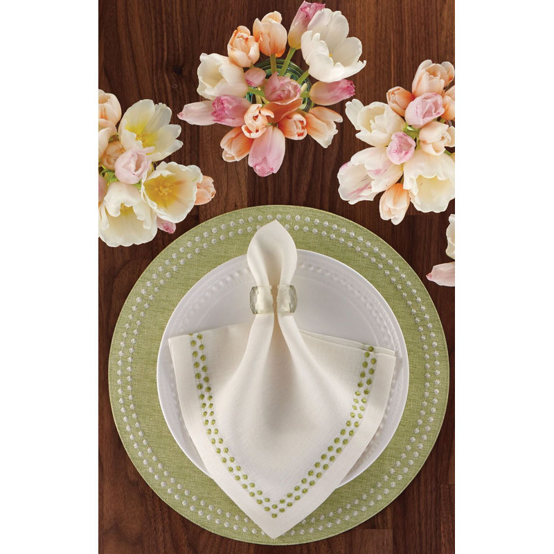 Pearls Square Napkins, White/Navy