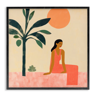 Scène tropicale et femme, estampe numérique encadrée par Lazar Studio
