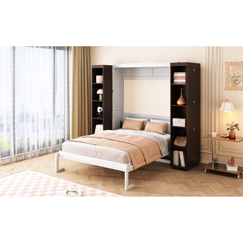 Queen Bed With Side Cabinets And Hydraulic Lift System, 700 Lbs Weight Capacity, Compact Foldable For Small Living Spaces Storage, Space - Saving Apartments, Construction Limit, Design Aesthetic Decor
