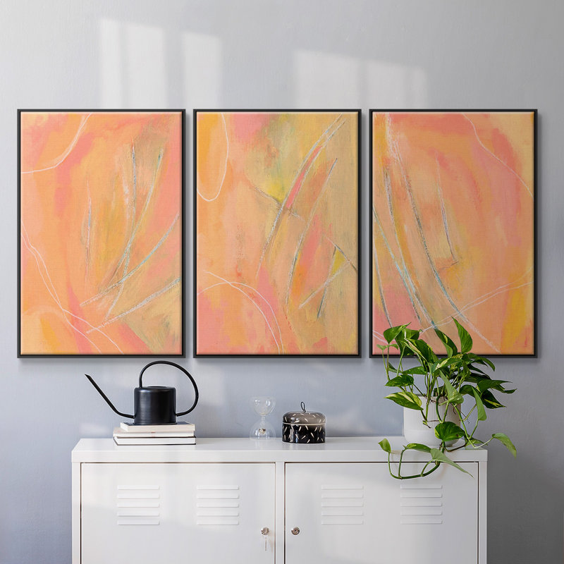 «Peach Bliss I», ensemble de 3 reproductions sur toiles, Noir, H 36 po x l 72 po