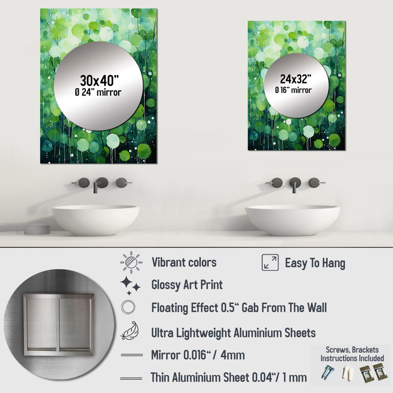 Diam Quirky Quarters Botanical I - miroir mural décoratif Popart abstrait, miroir vert, impression sur métal, 32 po x 24 po