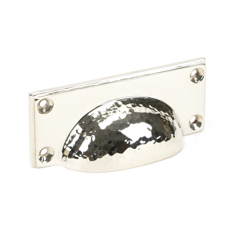 Hammered Art Deco 8.4 cm centre Cup Handle, Polished Nickel