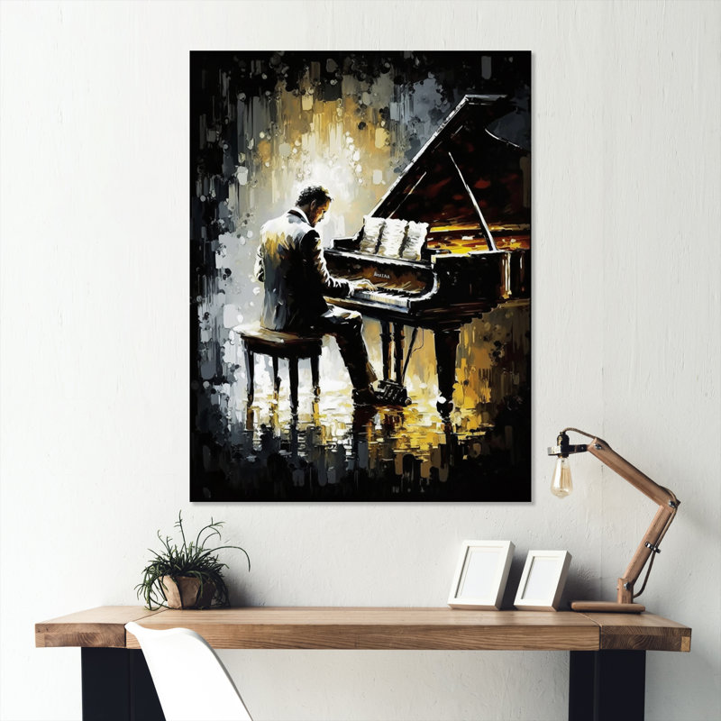 Homme jouant du piano II - musique, art mural, L 16 po x H 32 po, Toile tendue