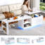 Table basse extensible de 145 à 229 cm (57 à 90 pouces) avec finition brillante, plateau relevable et rangement, rotation à 360°, grande table centrale moderne avec éclairage DEL RVB pour bureau à domicile-1638326477