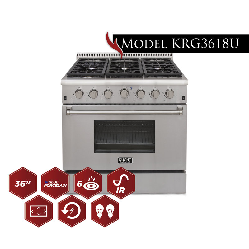 Kucht 36'' W Free Standing Range, Classic Silver, Natural Gas