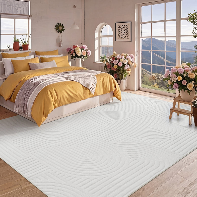 Tapis oriental antidérapant lavable à la machine, Blanc, Rectangulaire 8 pi x 10 pi