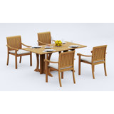 5 Pcs Grade-A Teak Wood Dining Set: Warwick Console Folding Rectangle Table And 4 Napa Stacking Arm Chairs #11NP1504