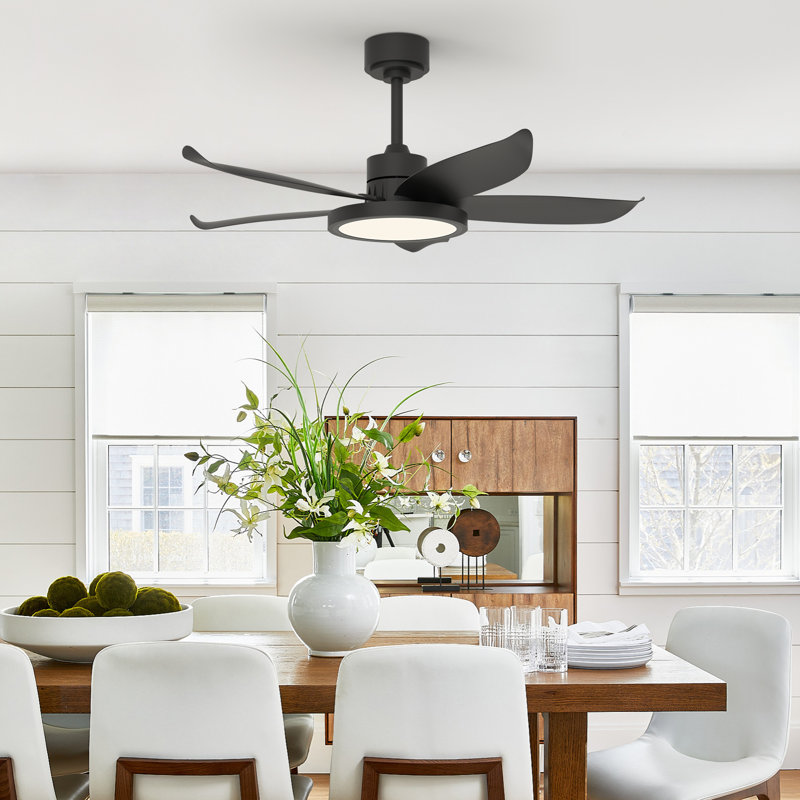 42" 5 - Blade Dimmable LED Reversible Ceiling Fan With Light And Remote Control, Black