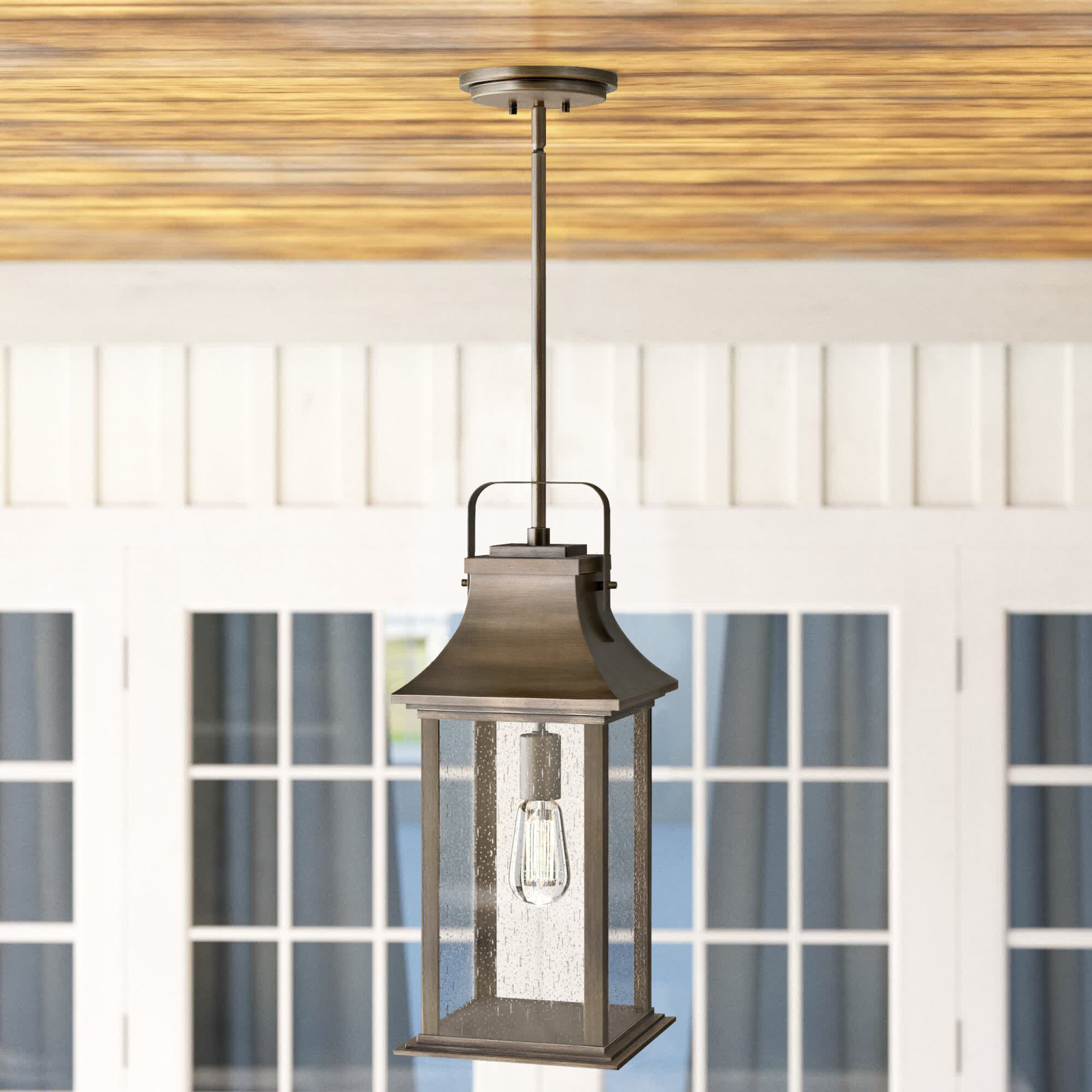 Sereia Seeded Outdoor Hanging Lantern, Bronze