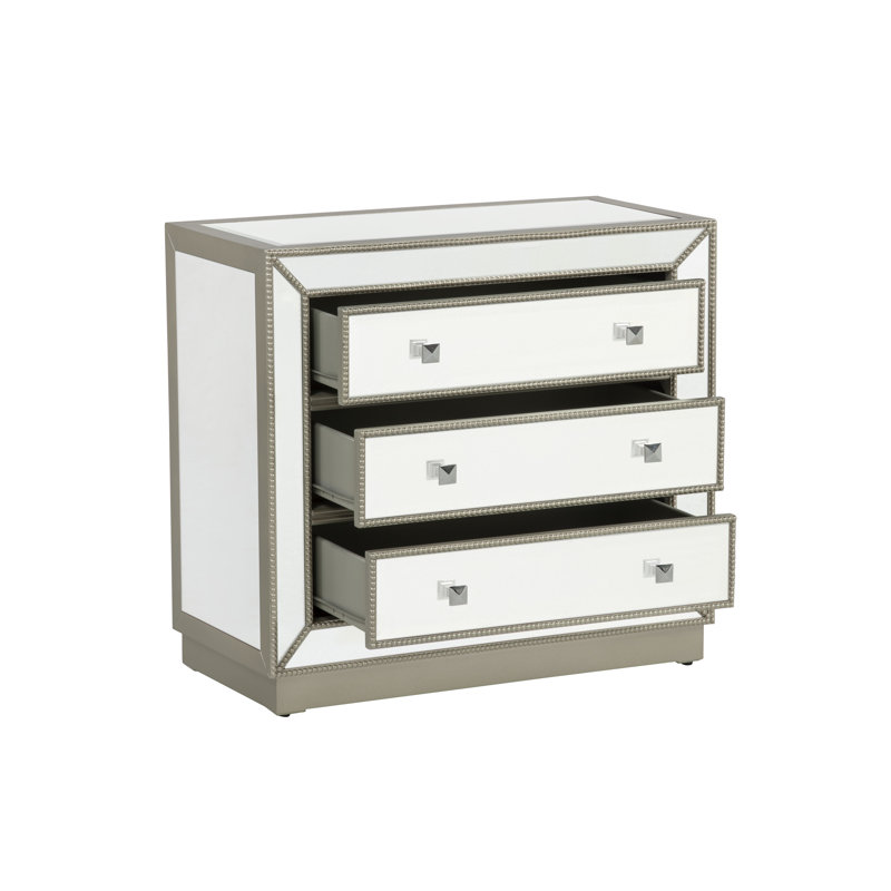 Fonzo Wood 3-Drawer Mirrored Accent Chest