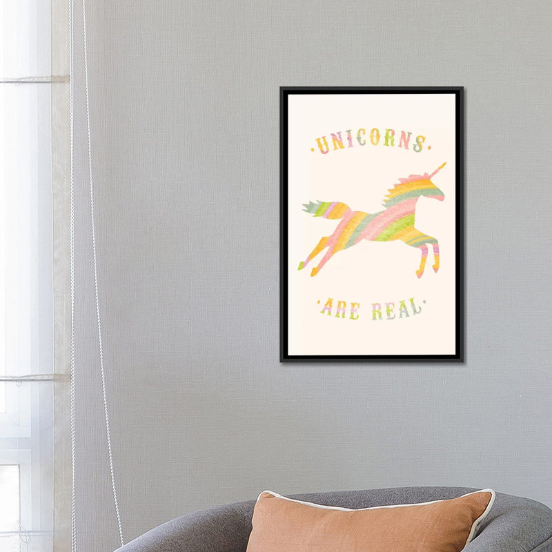 « licornes is real », impression sur toile, H 26 po x l 18 po x P 1,5 po, Toile avec cadre noir, Pas de tapis