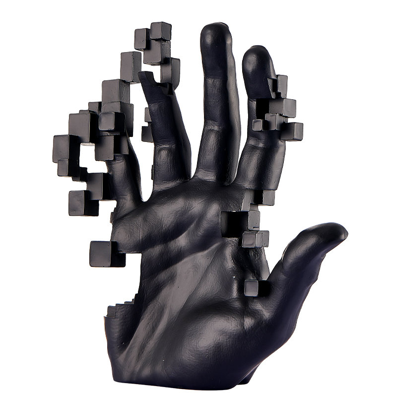 Pixel Hand Resin Sculpture, Black
