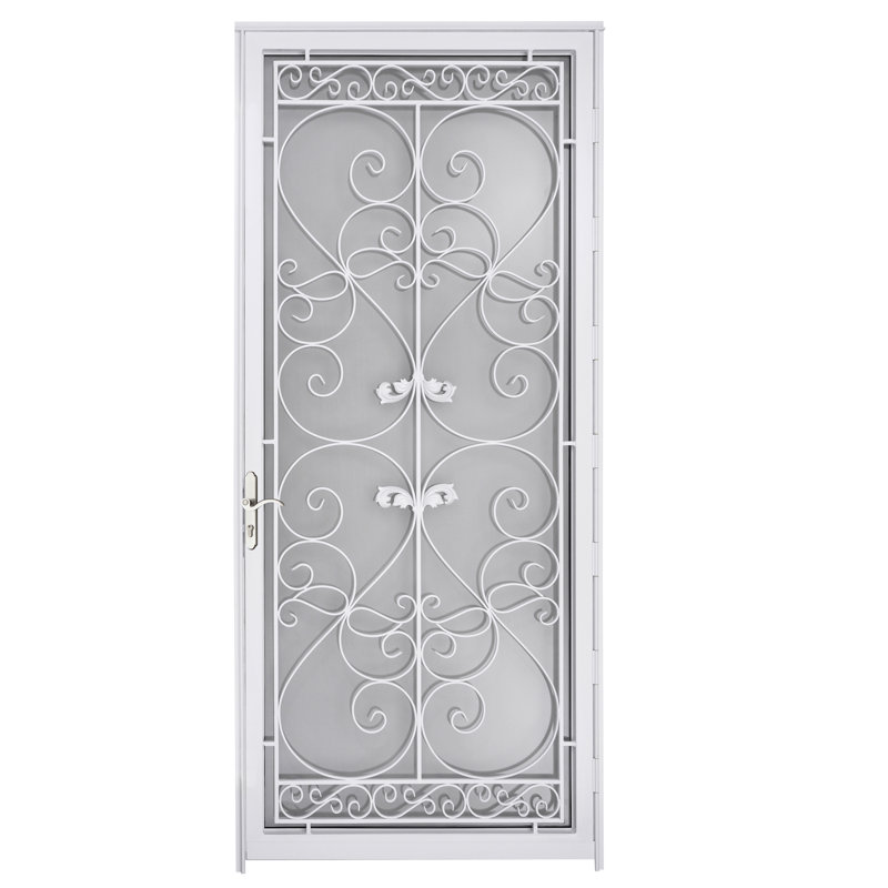 Porte de sécurité en acier gris de luxe Grisham, porte de tempête en fer 42 x 96 pouces, blanc, White, Right