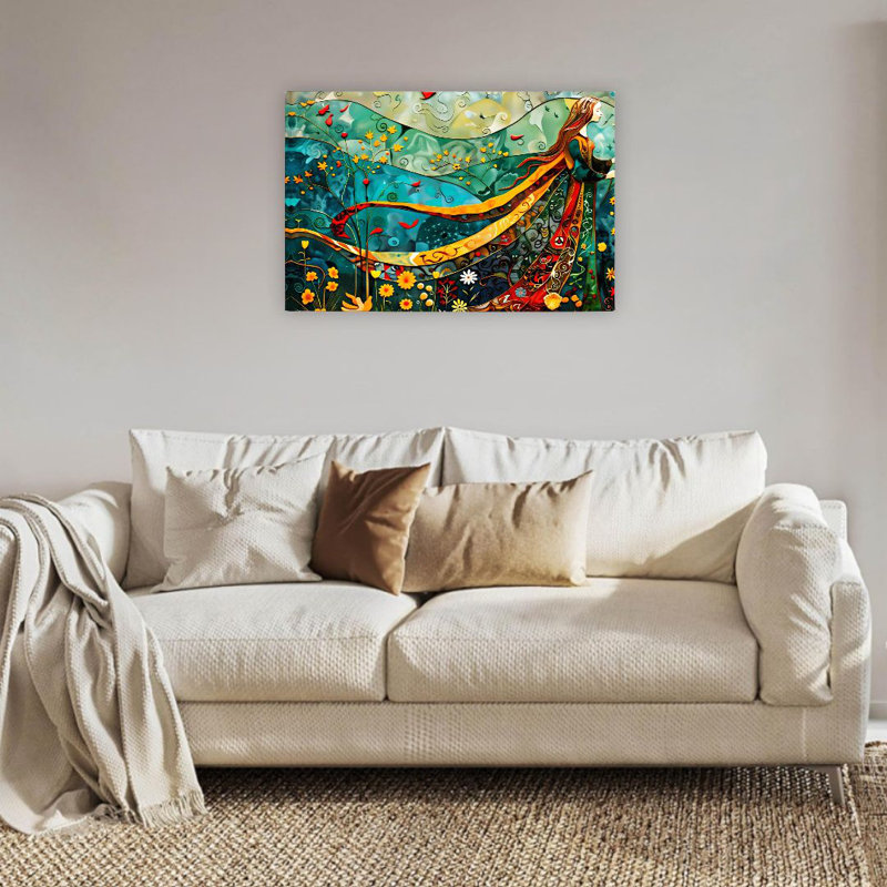 «Whimsical Nature Lady», cadre en bois à dos encastré, peinture murale fantastique, l 36 po x L 24 po