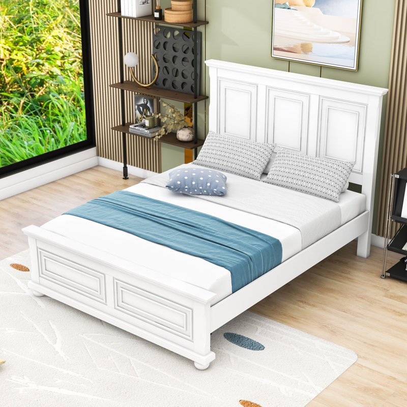 Lit en bois avec tête de lit, Blanc, Grand