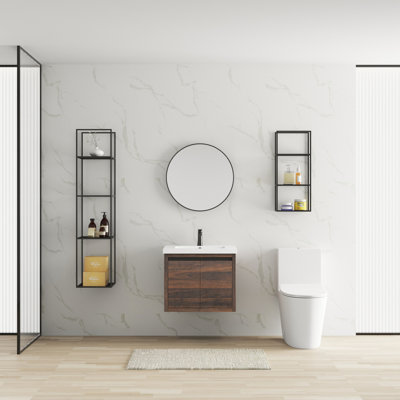 Armoire de salle de bain avec fixation murale et lavabo - 24 po, noyer, lavabo de style contemporain 24 po, fermeture en douceur, ameublement élégant
