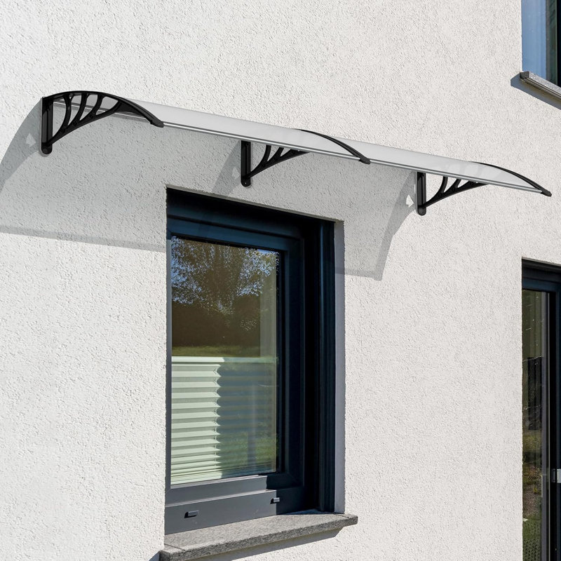 17 Stories 190cm W x 98.5cm D Polycarbonate Cover Retractable Door / Window Awning, Black/White