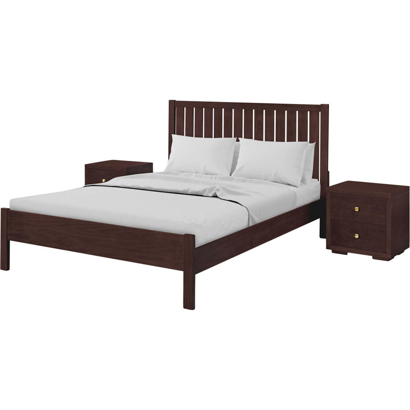 Graham Wood Platform 3 Piece Bedroom Set with Slatted Headboard, Queen, Espresso