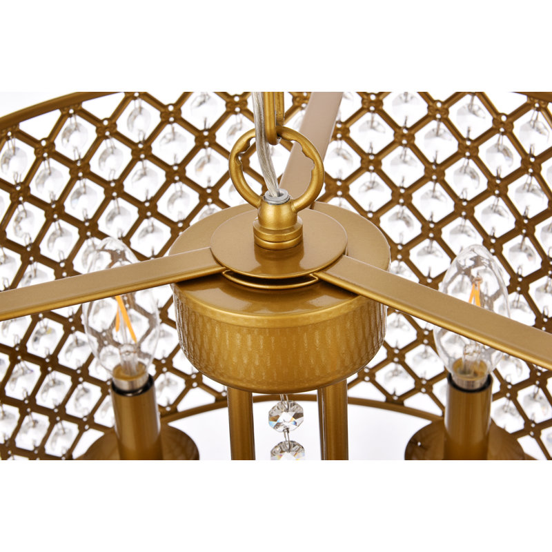Dusin 4-Light Dimmable Crystal Drum Chandelier, Brass, Brass/Clear, 15" H x 14" W x 14" D