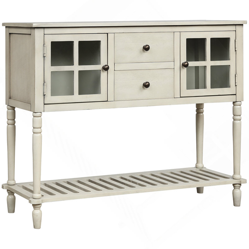 Sideboard Console Table with Bottom Shelf, Farmhouse Wood/Glass Buffet Storage Cabinet