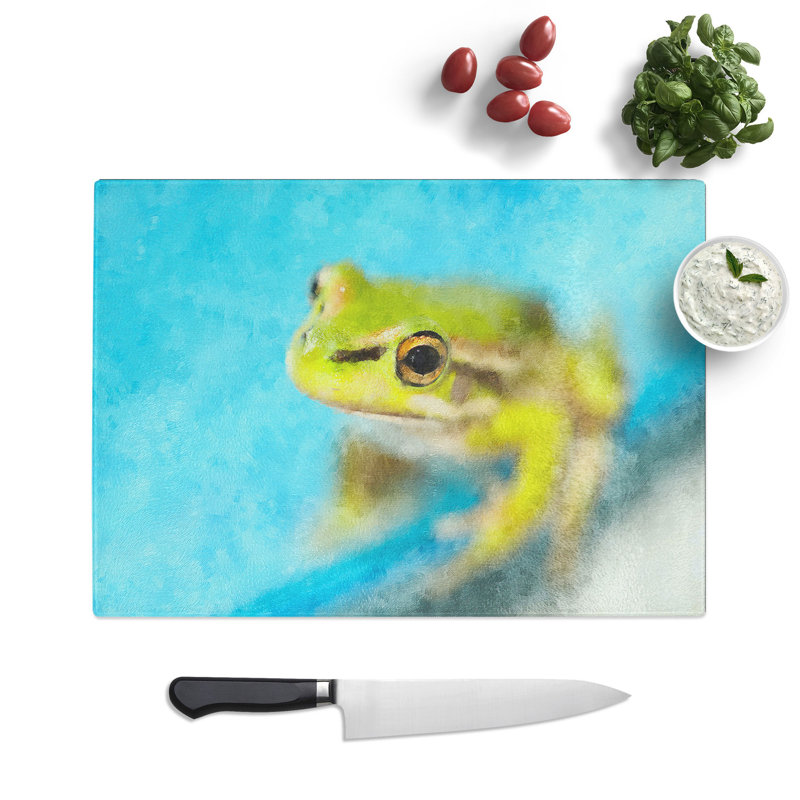 Tempered Glass Green Frog Chopping Board, 20 cm x 28.5 cm