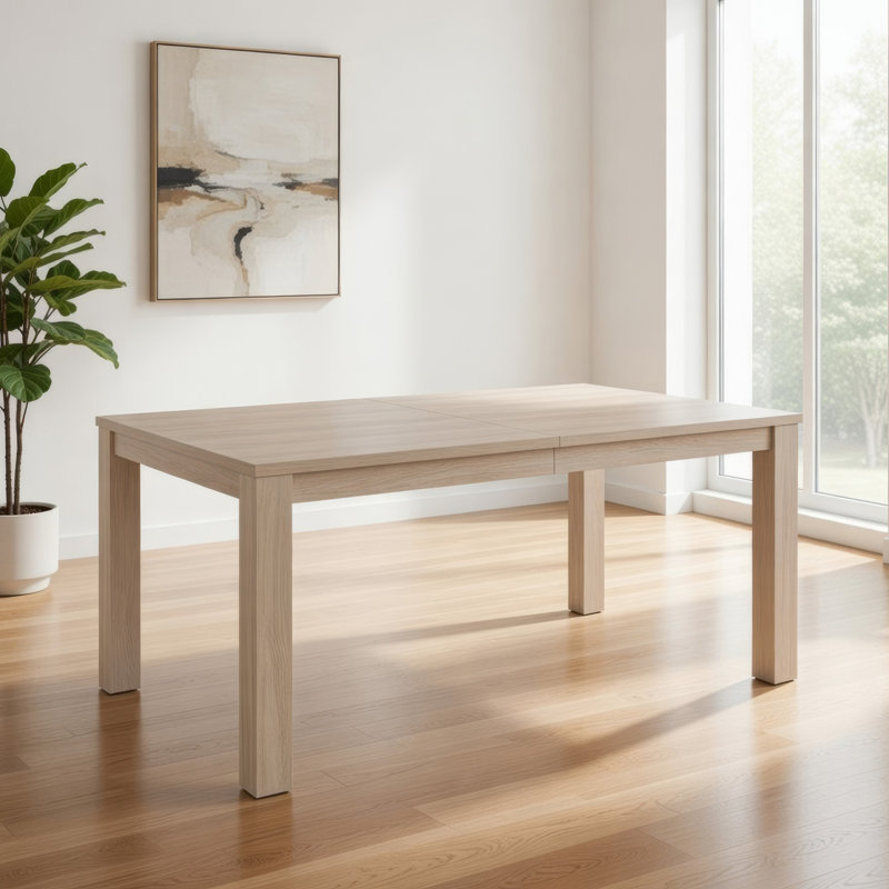 Table de salle à manger Kizie, plateau extensible 94-118 pouces, bois d'hévéa brun fauve, Brun fauve