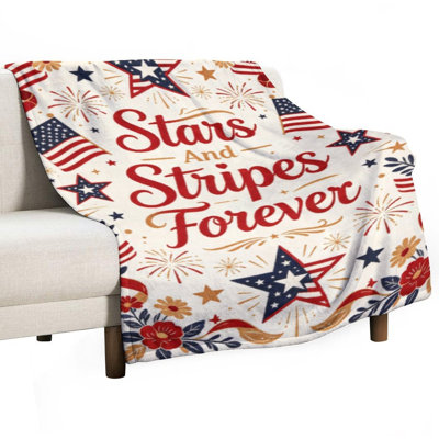 Stars And Stripes Forever Patriotic American Flag Luxury Flannel Throw Blanket, Soft Warm Fuzzy Blanket for Living Room Sofa Bed Home Decor