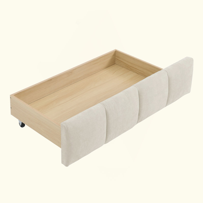 Storage Upholstered Bed Frame with Thick Fabric, Beige, King