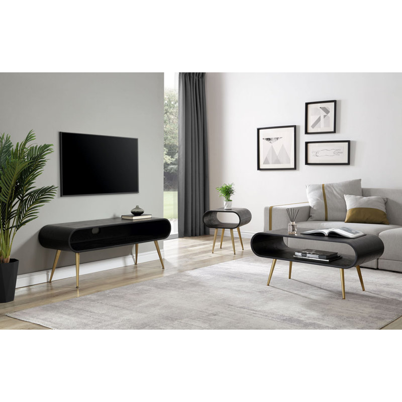 Berfin Side Table with Storage, Black, Brass