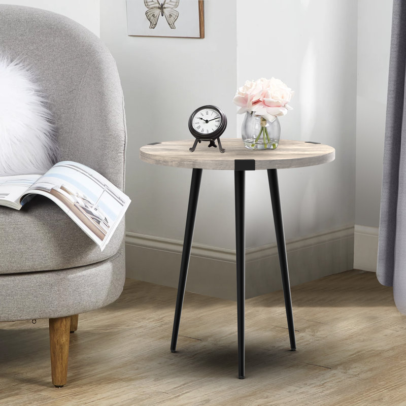 Chantay Round End Table with 3 Legs, Wash Grey