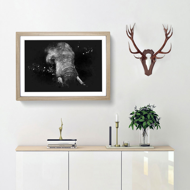 African Elephant - Picture Frame Graphic Art Print, Oak Framed, 45cm H x 63cm W x 2cm D