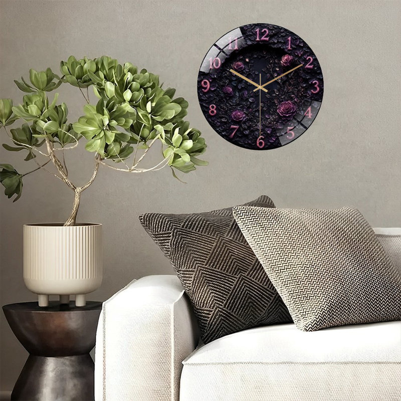 Horloge murale gothique avec roses et vignes - horloge murale moderne en verre 12 po