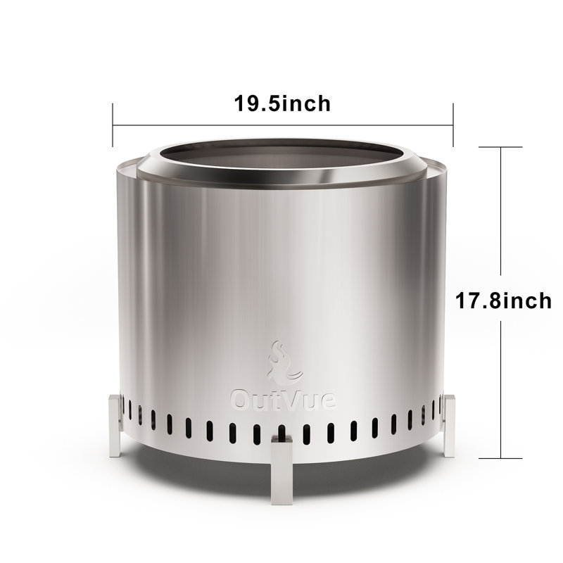 Stainless Steel Smokeless Fire Pit with Bag, Portable Low Smoke Wood Burning Fire Pit, Silver, 17.8" H x 19.5" W x 19.5" D