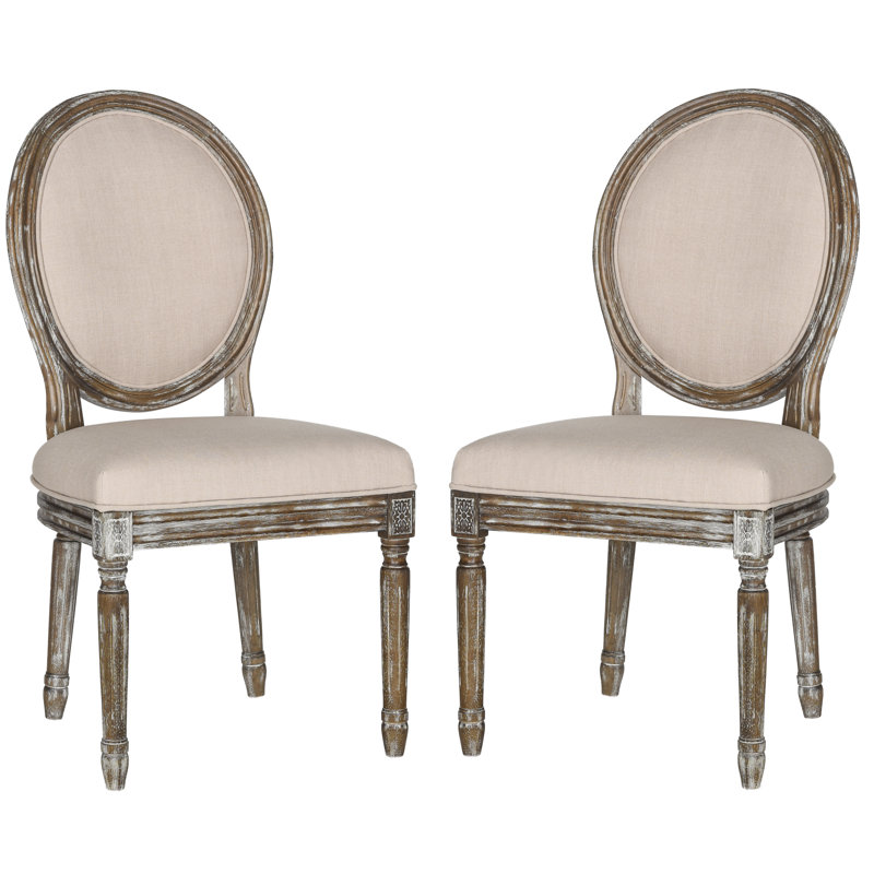 Denholme 19.8'' H Linen Upholstered Side Chair, Rustic Oak, Beige