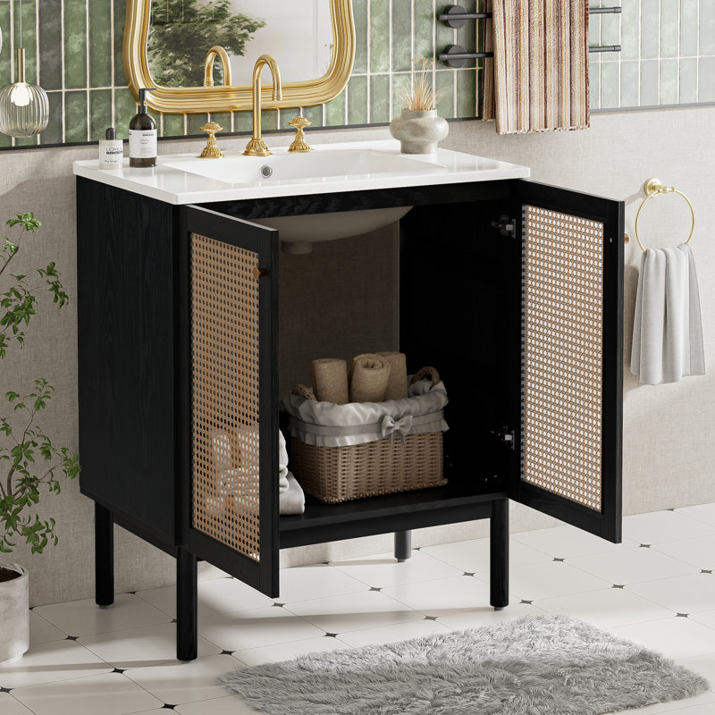 Meuble-lavabo simple 30 po avec comptoir en céramique, Black