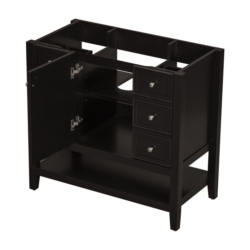 Meuble-lavabo 36 po sans lavabo, base d'armoire seulement, une armoire et trois tiroirs, Noir, noir, noir, noir