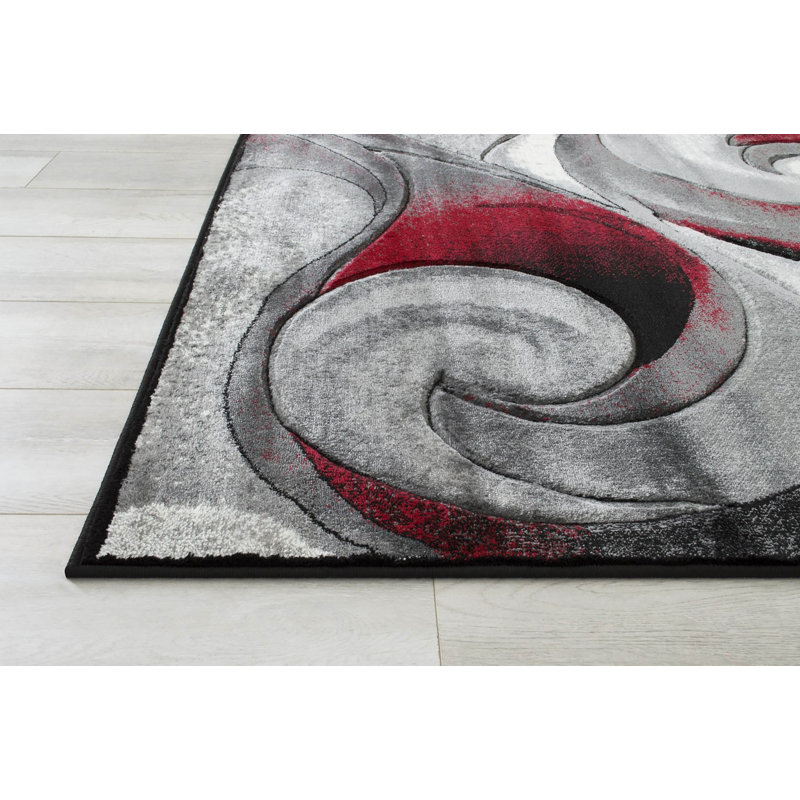 Tapis rouge / gris à motif abstrait Aftan, Rectangle de 7 pi x 10 pi 5 po