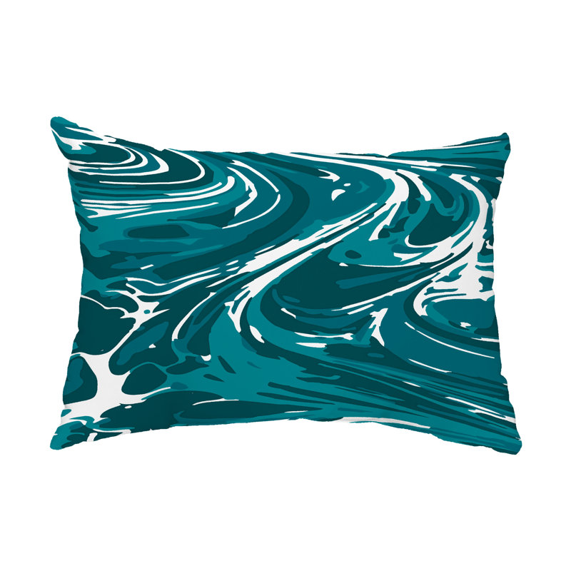 Abstract Outdoor Reversible Throw Pillow, Teal