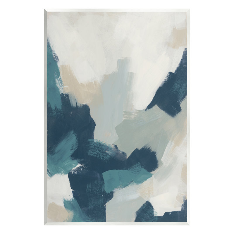 Abstrait bleu et crème, coups de pinceau flottant, art mural par June Erica Vess, H 19 po x l 13 po x P 0,5 po, Bois
