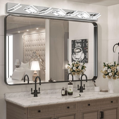 Luminaire de salle de bain 45 lumières à DEL 45 po en chrome moderne, abat-jour carré en acrylique pour éclairage de salle de bain, miroir