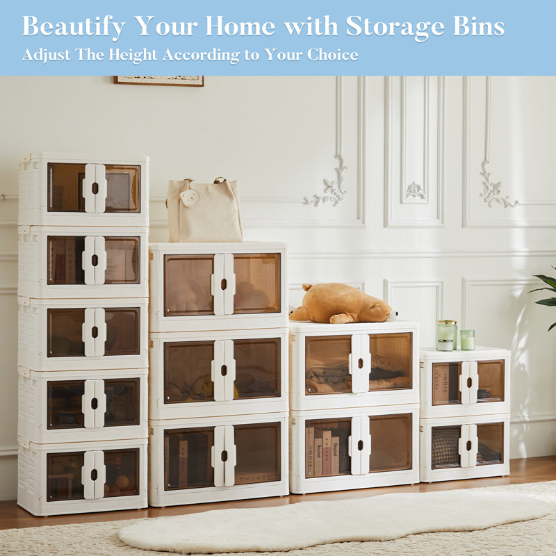 2-Piece Set Stackable Storage Bins, Collapsible Organizer Boxes Closet Containers With Lid, 35.4" H x 19.8" W x 11.8" D