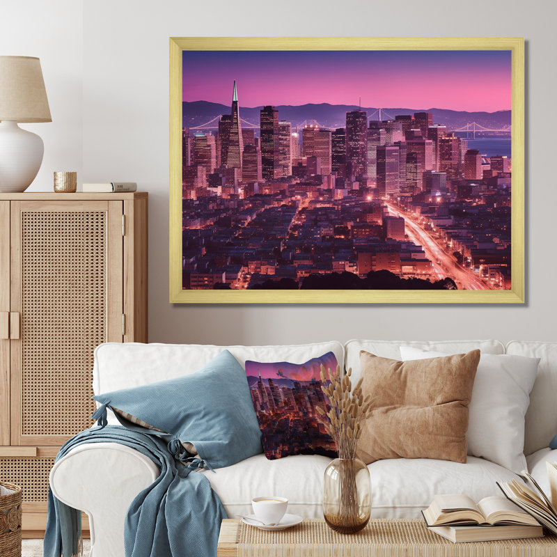 «San Francisco Skyline And Bay Bridge VII», reproduction sur toile, H 12 po x l 20 po x P 1 po, Encadrement doré