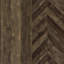 Armoire à vin de style transitionnel à 2 portes, finition chêne rustique, façade à chevrons, rangement pour bouteilles, verres à pied et quincaillerie bronze industriel